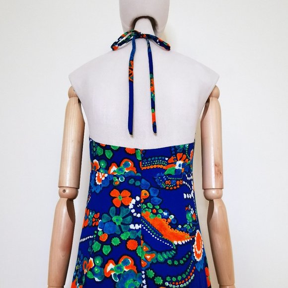 Blue Hawaiian Flounced 70s Halter Maxi Dress - Picture 7 of 15